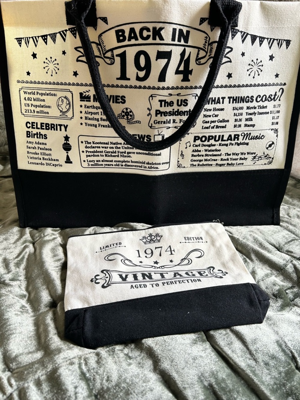 1974 Vintage Limited Edition Black and Cream Tote with Pouch NWOT